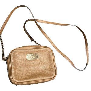 MICHAEL KORS TAN BROWN LEATHER CHAIN- LINK MINI CROSS-BODY BAG